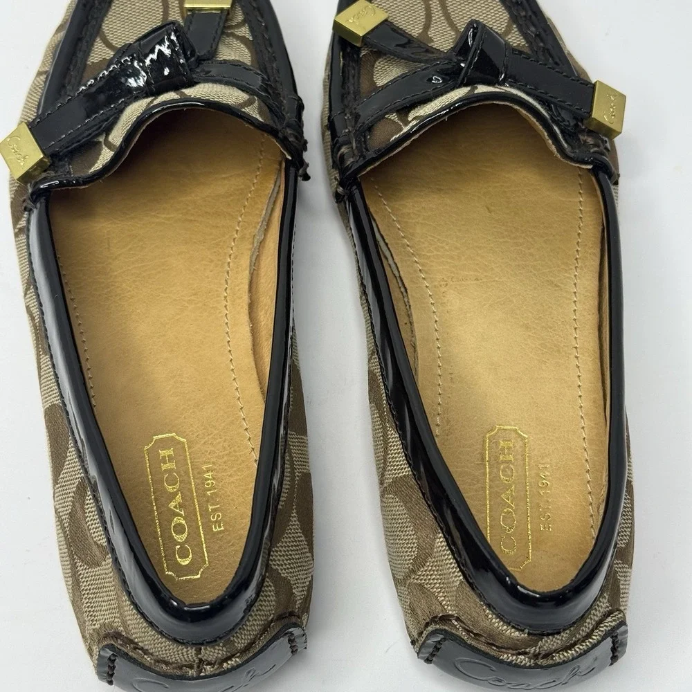 Coach Frida Signature Loafers Flats Brown Khaki Black Patent F20701 Womens 5B